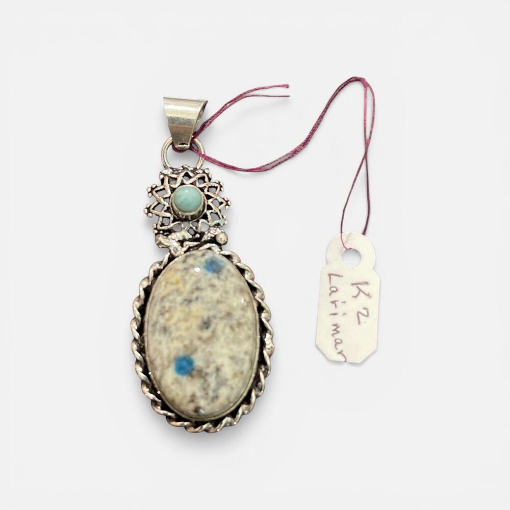 K2 Jasper Larimar Pendant 925 Sterling Silver Blue Stone Boho OOAK